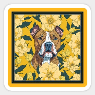 Pitbull and flowers, dog, seamless print, style vector (yellow flowers & pitbull) Sticker